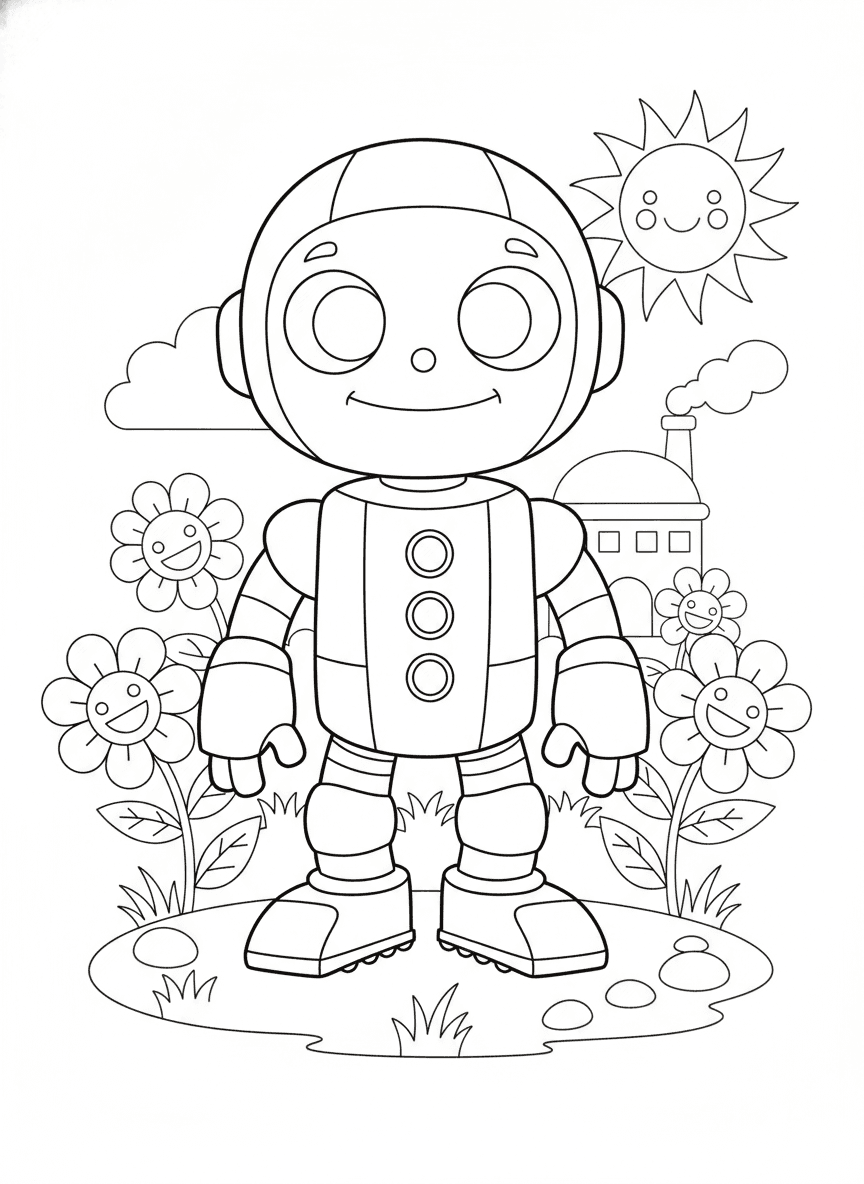 Cute Robot Coloring Page