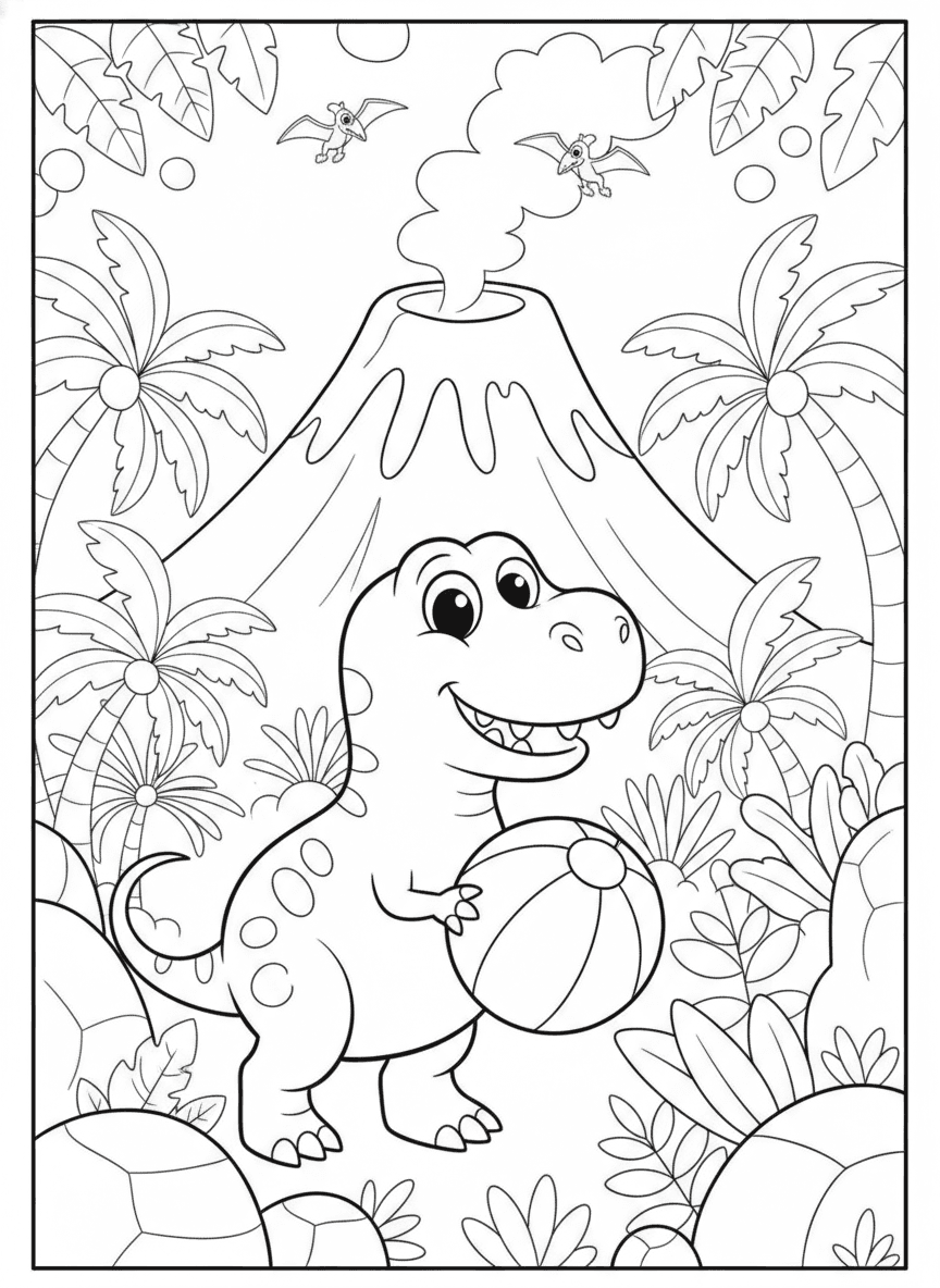 Friendly T-Rex Coloring Page — free printable black-and-white coloring page